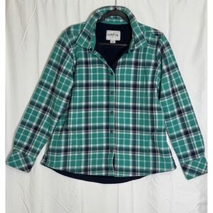 Orvis Classic Collection Womens XL Green Plaid Fleece Lined Flannel Shirt Jacket